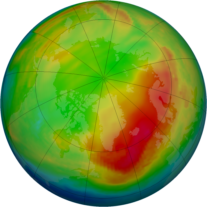 Arctic ozone map for 09 January 1991